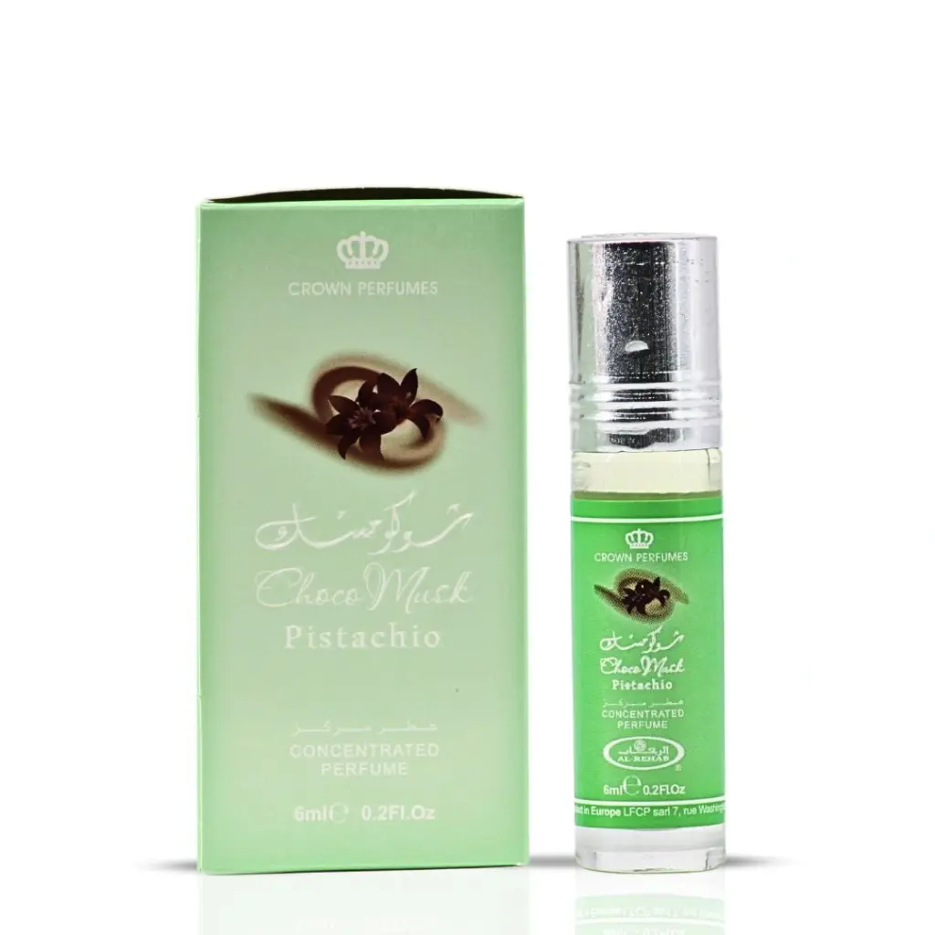 Al Rehab Choco Musk Pistachio 6ml box and bottle.webp