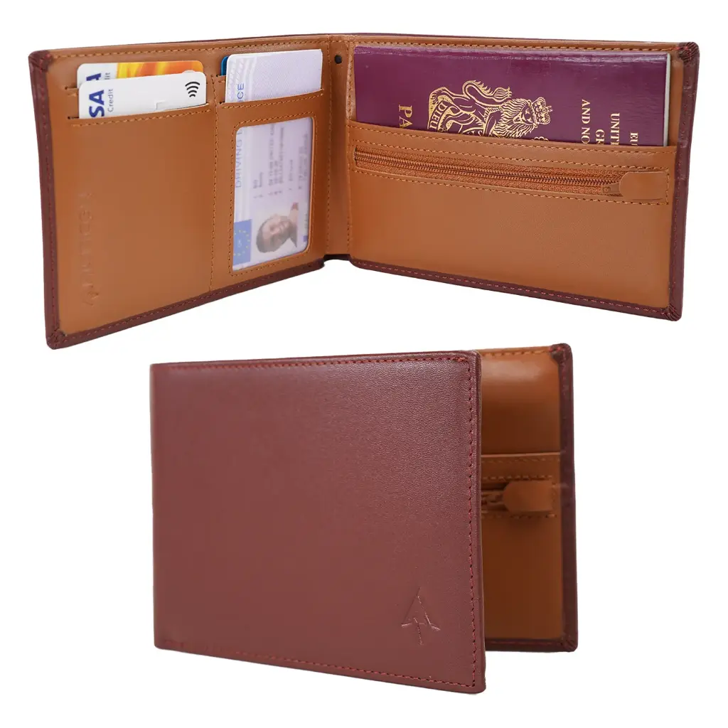 Riseicon®Legacy Travel Passport Wallet Document Organiser - Genuine Luxury Leather - Brown