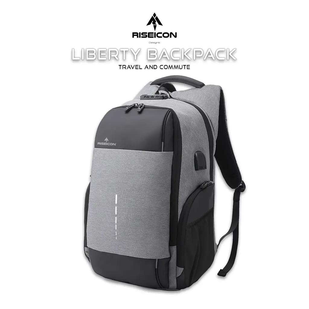 Riseicon Liberty 1 Anti-theft USB charging waterproof laptop backpack - Grey/Black